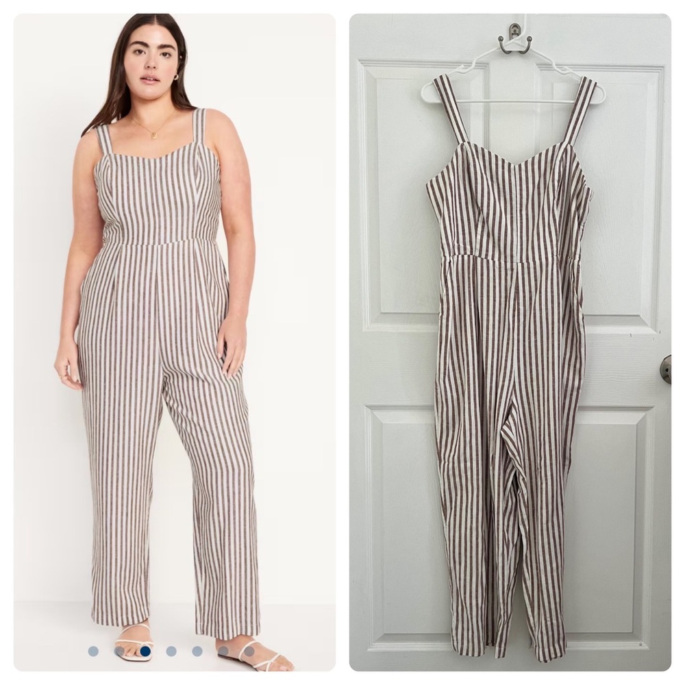 OLD NAVY fit and flare Linen Blend Jumpsuit with adjustable straps